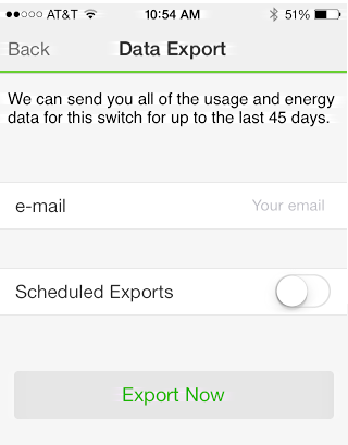where / how to export energy usage monitoring data from wemo app device