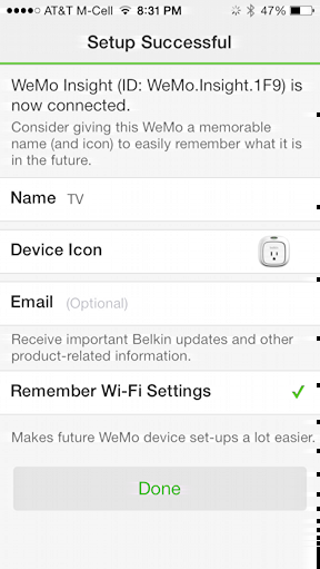 configure device for wemo insight switch