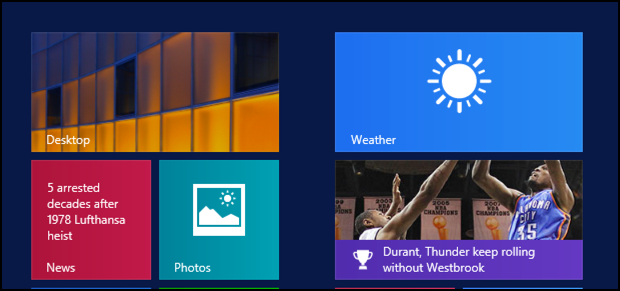 microsoft windows 8 start screen with static weather tile