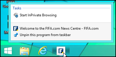 right-click context menu for bookmark on taskbar win8