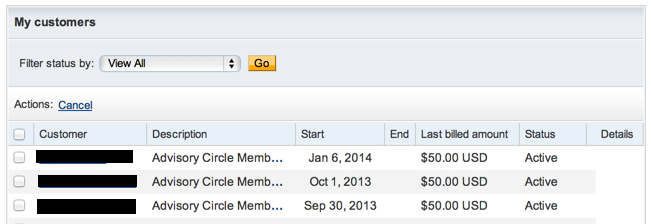 recurring payment dashboard