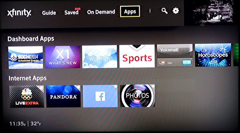 Apps available for the Xfinity X1