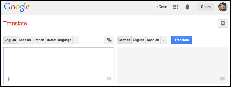 basic interface to google translate, german to english, french to italian