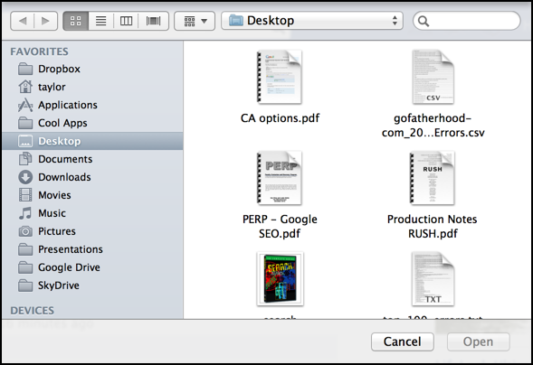 open file selection window dialog box mac os x 