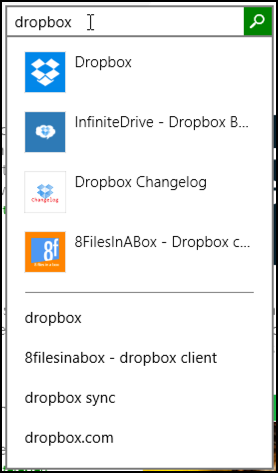 search for dropbox in win8 app store