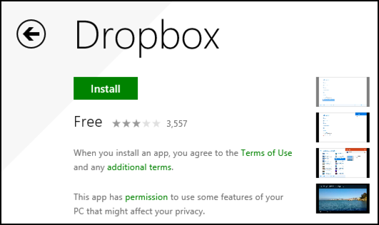dropbox app for win8 in the app store