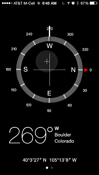 iphone compass app, facing west