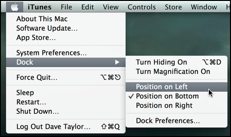 Dock settings menu in Mac OS X