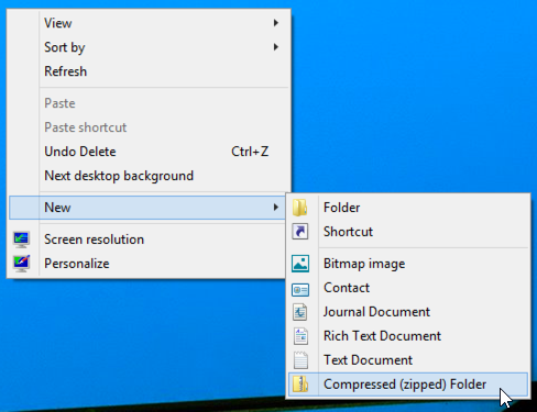creating a compressed folder in win8