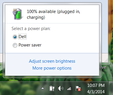 battery settings window, win7