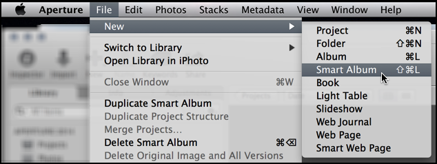 create new smart album in aperture