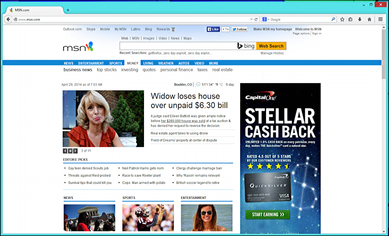 firefox for windows, msn.com home page