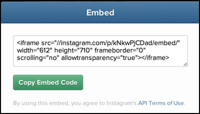 embed code to include an Instagram pic on your Web page