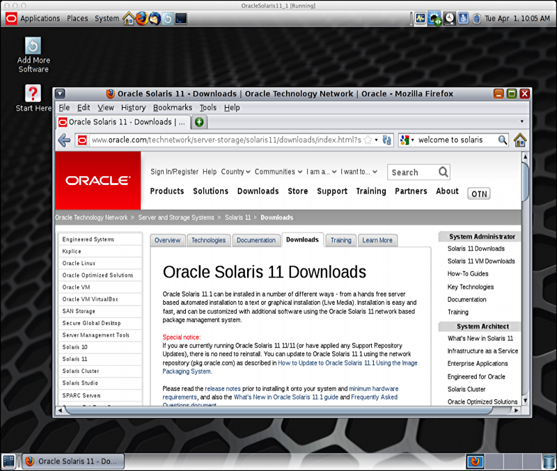 Oracle/Solaris 11.1 running in Virtualbox on a Mac OS X MacBook