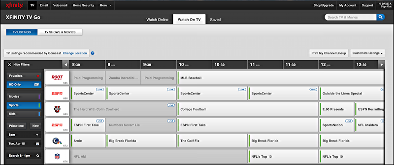 comcast xfinity online tv listings