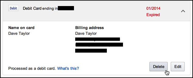 delete expired debit card