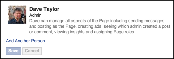 dave taylor, administrator for facebook group, admin profile shown