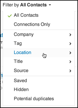 "filter by" options for your linkedin address book contacts