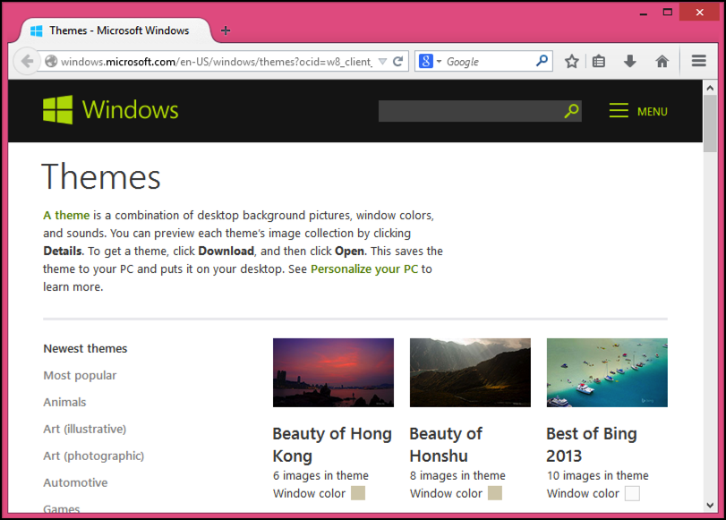 themes available for free download from microsoft.com