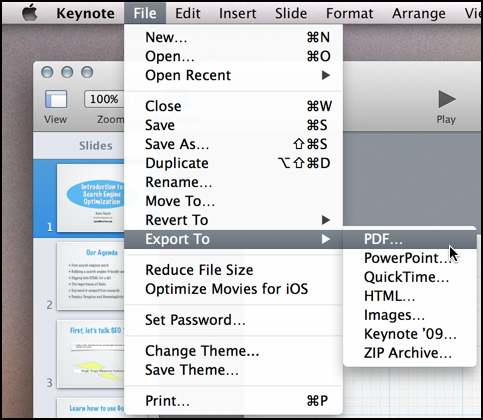 keynote export to save as PDF