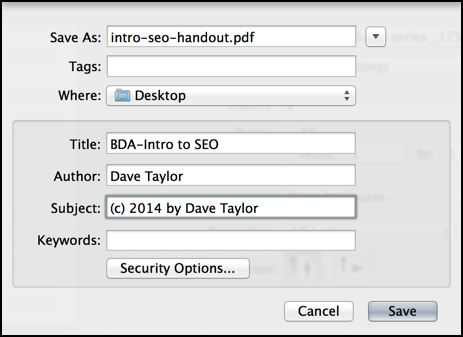 specify a copyright in your pdf output, mac os x