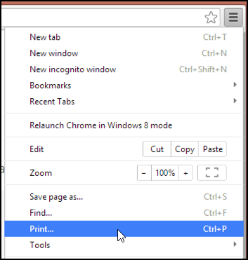 Find the print option in Google Chrome