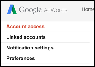 adwords account settings / account access
