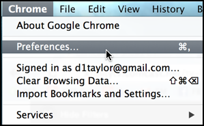 Google Chrome Mac OS X preferences settings