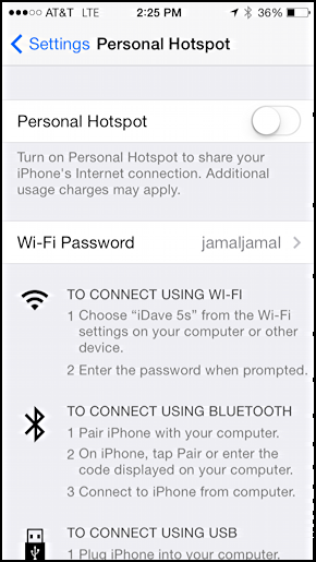 personal hotspot at&t iphone ios 7