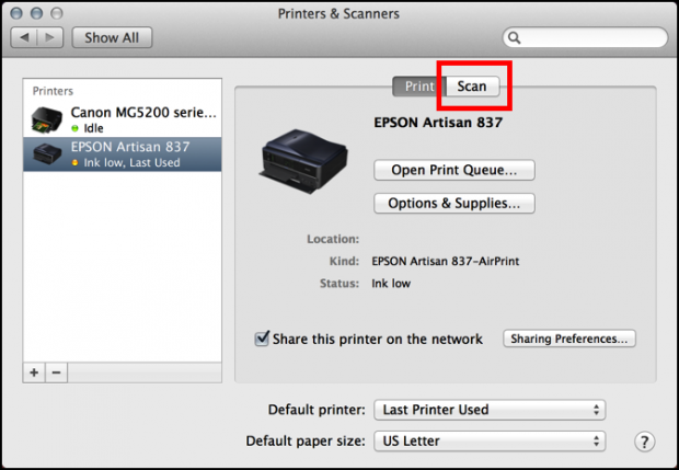 epson artisan 837 scanner printer mac