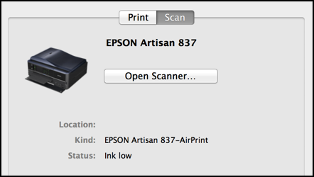 scanner options, mac os x mavericks, epson artisan 837 scanner/printer/all-in-one