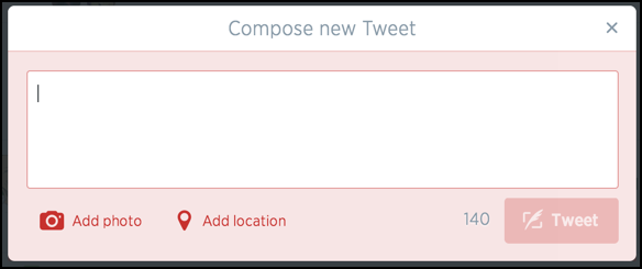 compose a tweet, including photo upload and location tagging