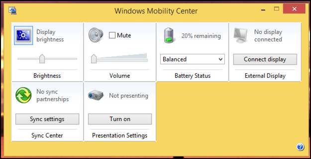 Windows Mobility Center