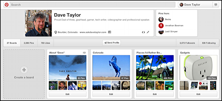 pinterest user profile and pinboards