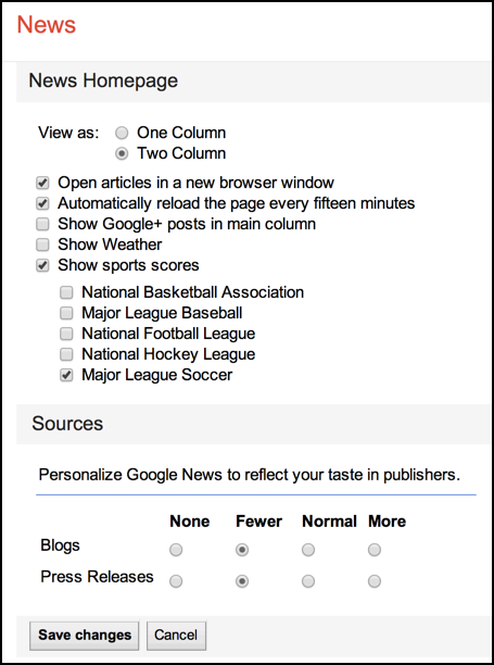 customize the internal layout settings for gnews