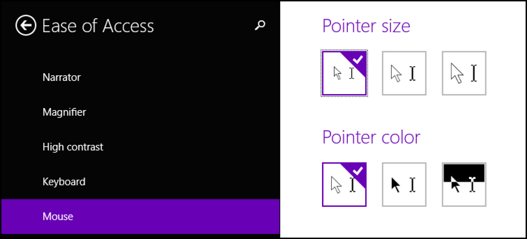 change pointer size and color in win8.1
