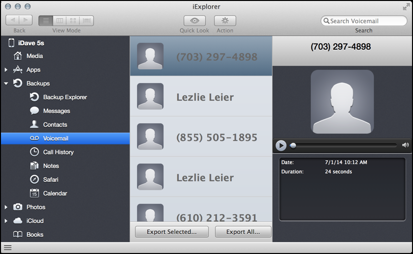 show display voicemail messages from iPhone