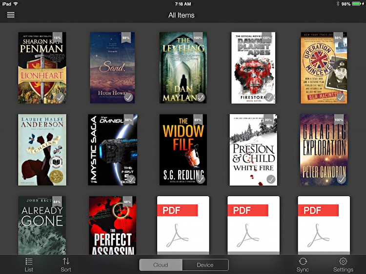 kindle app for ipad mini air in library view