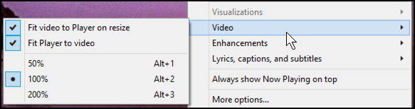 video submenu in wmp