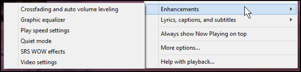 wmp enhancements menu