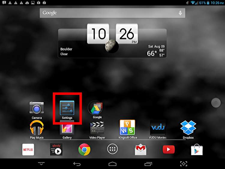 look for 'settings' on the home screen of your Android tablet