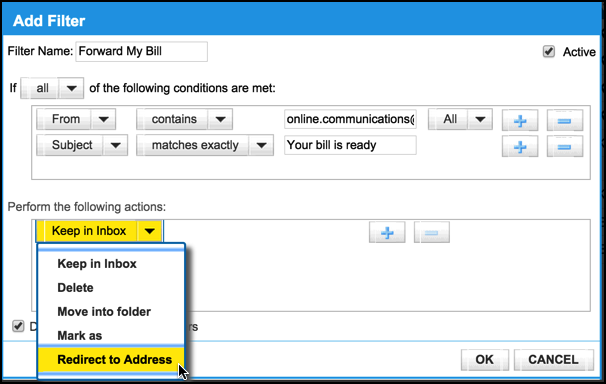 how to create an email filter comcast mail