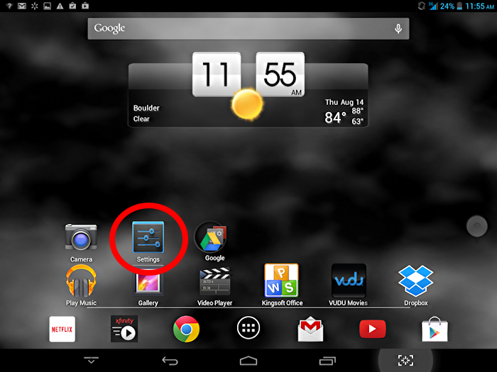 settings app on Android tablet