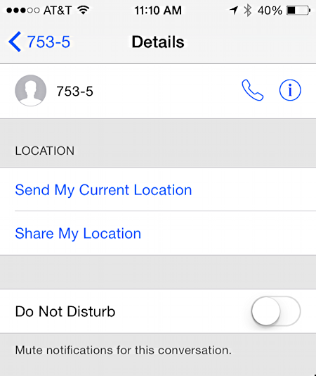 text message details screen