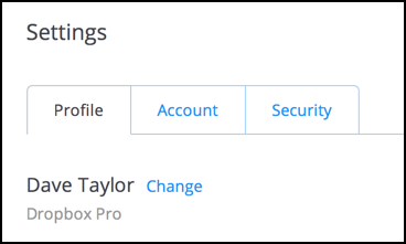 dropbox settings > Profile