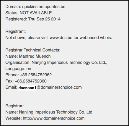 quickinstantupdates.be is owned by someone in China