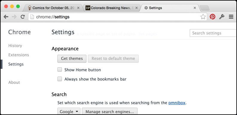 google chrome theme settings preferences