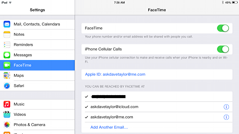 facetime settings preferences defaults ios8 ios 8 