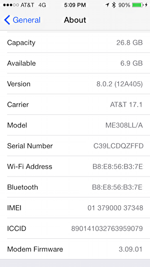 iphone imei serial number about information