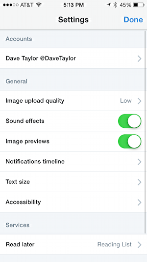 iphone twitter app settings and preferences